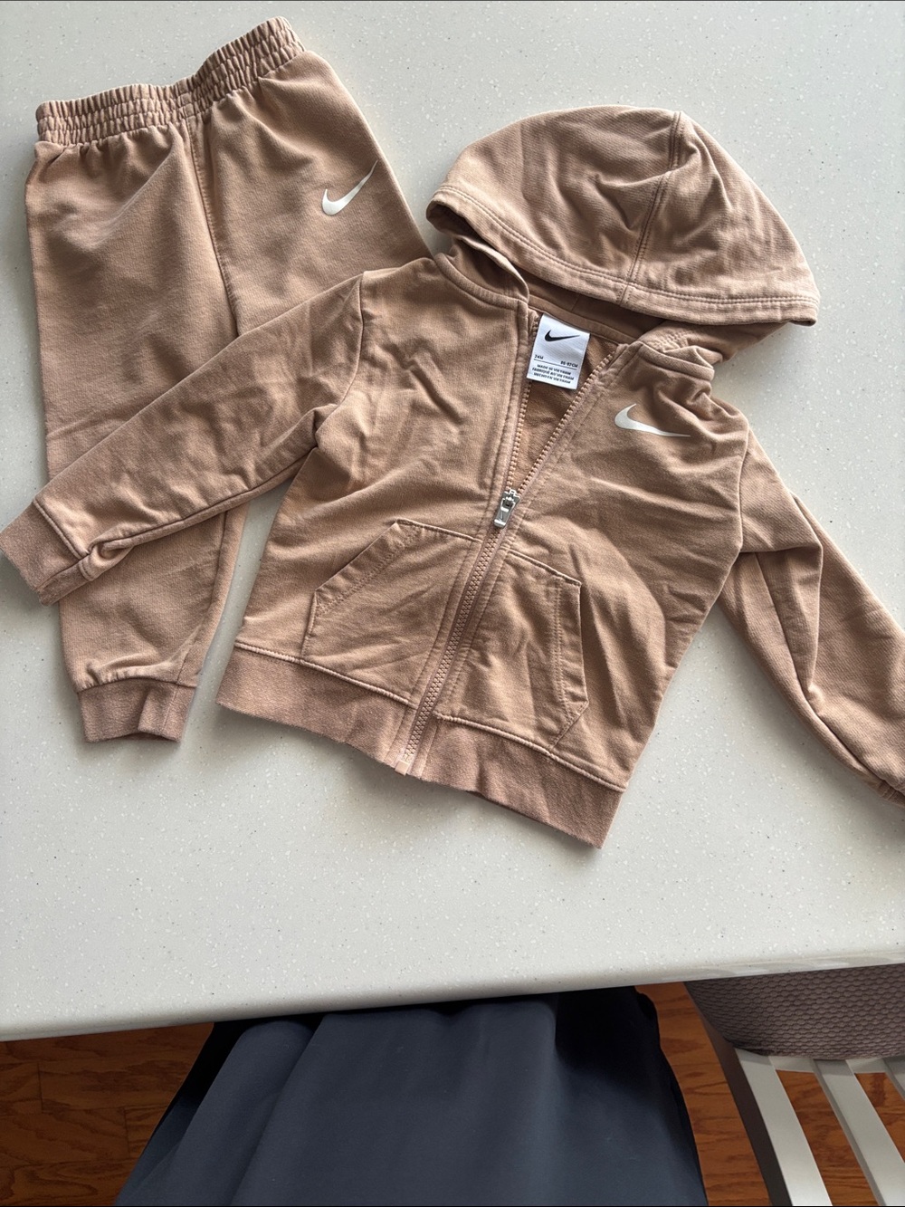 Nike Kids' Hooded Zip Jacket and Jogger- Tan